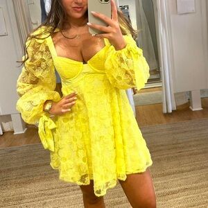 For Love and Lemons Kierston Floral Lace Yellow‎ Mini Dress